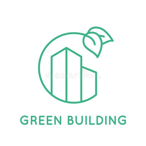 Green Building Line Icon Residential Building Inside Circle With