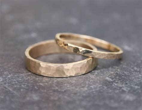 Hammered Gold Wedding Rings 14k Gold Ring By Torchfirestudio