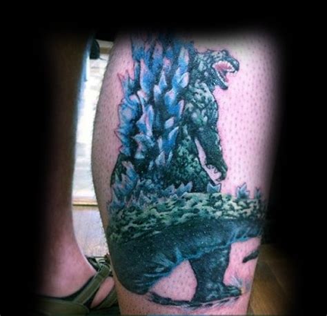 Impressive Painted Big Colored Godzilla Tattoo On Leg Tattooimages Biz