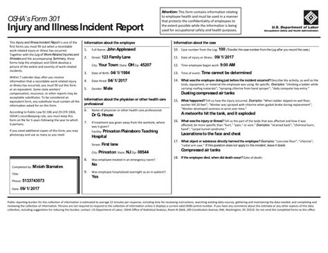 Osha Form Injury And Illness Incident Report