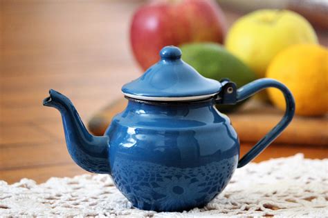 Small Teapot Blue Teapot Vintage Enamel Teapot Enamel