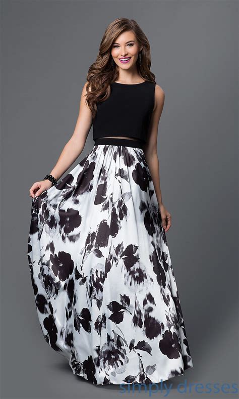 Shop Long Floral Print Evening Gowns And Black And White Dresses At
