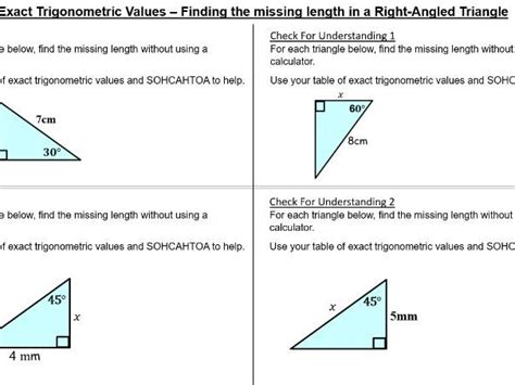 Exact Trig Values Finding The Missing Length In A Right Angled