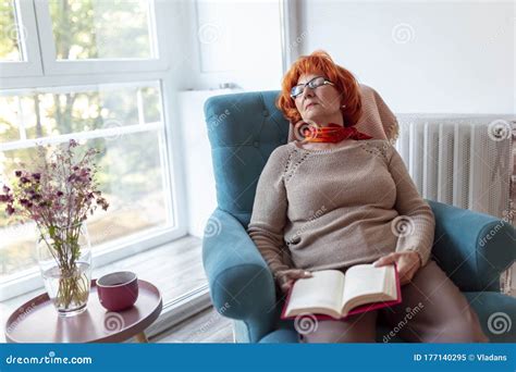 Senior Woman Sleeping In An Armchair Stock Image Image Of Sitting