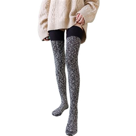 Xingqing Autumn Winter Solid Color Stockings Women Cable Knit Cotton