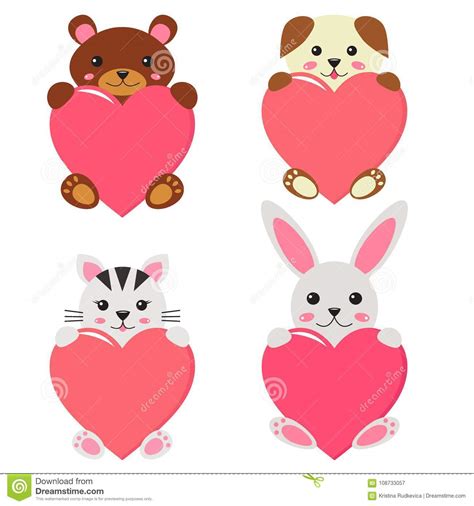 Valentine S Day Pets Cute Cartoon Animals Stock Vector Illustration