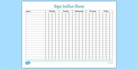 Sign In And Out Sheet