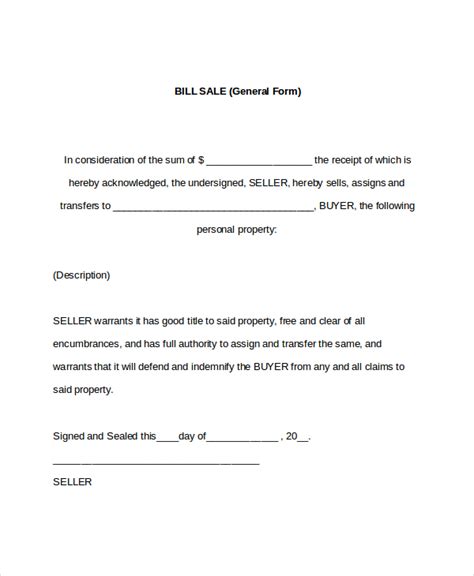 Basic Free Printable Bill Of Sale Form