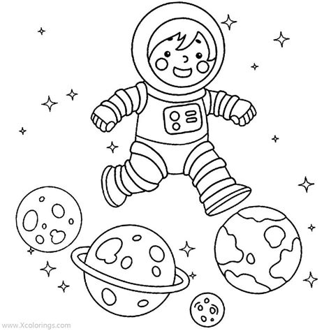 Astronaut and Planets Coloring Pages - XColorings.com