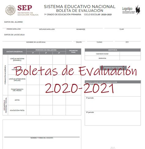 Boletas De Evaluacion Totalmente Editables 2020 2021 Todos Los Grados