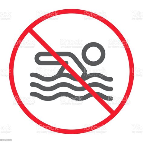 No Swimming Line Icon Prohibition And Forbidden No Swim Sign Vector