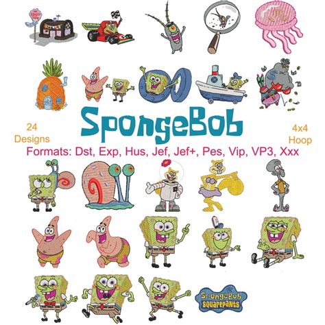 Spongebob Embroidery Files 24 Designs 4 Inch Hoop Patrick Etsy