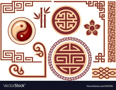 Set Chinese Oriental Design Elements Royalty Free Vector