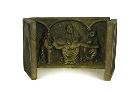 Antique French Bronze Pieta Triptych 18th Century Travelling Altar With Queen And King
