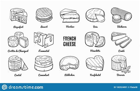 Collection Of Traditional French Cheese Hand Drawn Sketch In Doodle