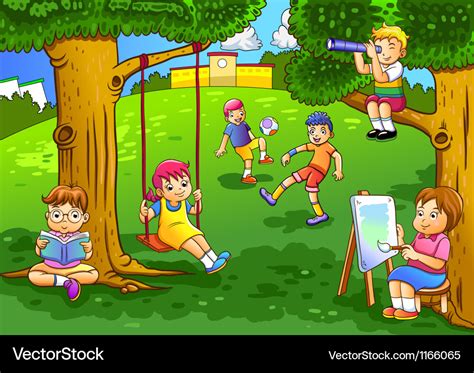 A Kids Playing In Garden Royalty Free Vector Image