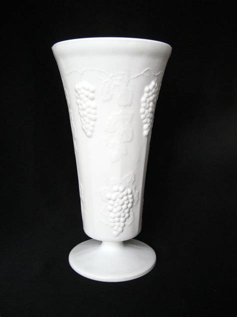 Vintage White Rustic Wedding Vase Tall Footed Milk Glass Etsy Milk