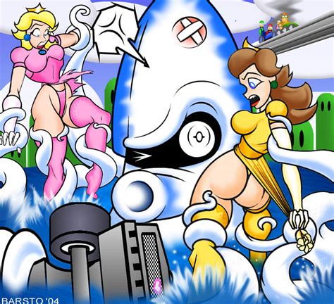 Rule 34 Blooper Nintendo Princess Daisy Princess Peach Restrained Super Mario Bros Tentacle