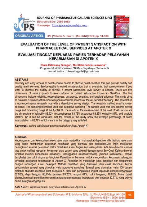 Pdf Evaluasi Tingkat Kepuasan Pasien Terhadap Pelayanan Kefarmasian