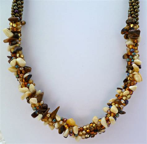 Beaded Kumihimo Cluster Chunky Necklace With Gemstone Chips Statement