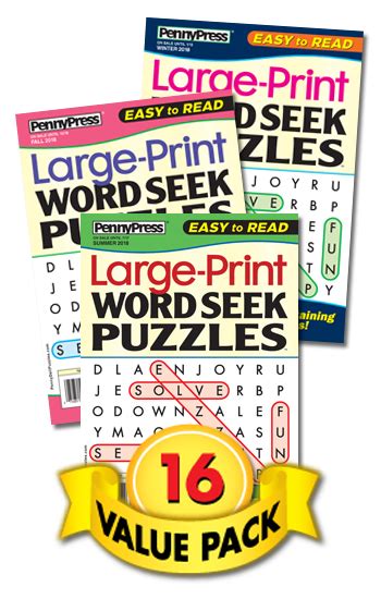 Large Print Word Seek Value Pack 16 Penny Dell Puzzles