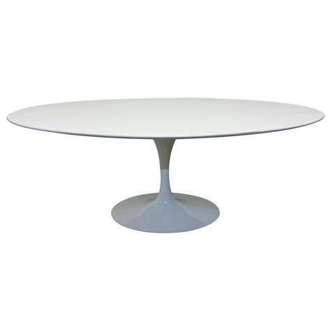 Eero Saarinen Tulip Oval White Laminate Dining Table by Knoll at