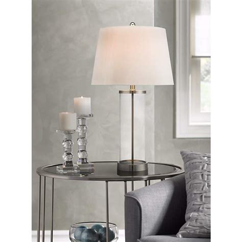 Steel core, translucent glass cylinder base, oval cream shade. Glass and Steel Cylinder Fillable Table Lamp - #X1219 ...