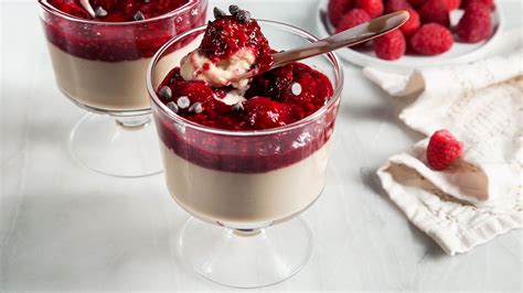 Vegan Vanilla Pudding With Chocolate Raspberry Topping Recipe Recipe Dessert Recipes Baked