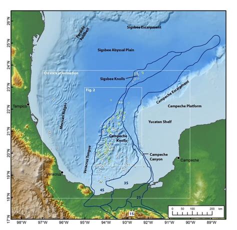 Bathymetry Of The Gulf Of Mexico Bay Of Campeche Yucatan Mexico
