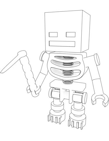 Minecraft Skeleton with Hoe coloring page | Free Printable Coloring Pages