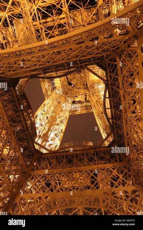 Eiffel Tower From Below At Night Stock Photo Alamy