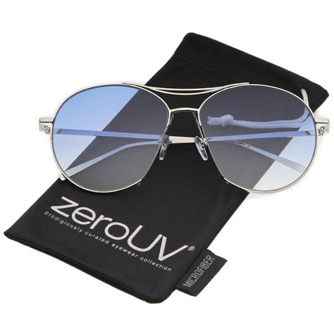 Zerouv Unisex Oversized Metal Frame Brow Bar Semi Rimless Gradient Flat Lens Aviator Sunglasses