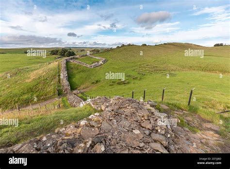 Uk England Hexham Hadrians Wall Surrounded By Green Countryside