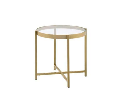contemporary clear glass and gold finish end table by acme charrot 82307 82307 glass top end