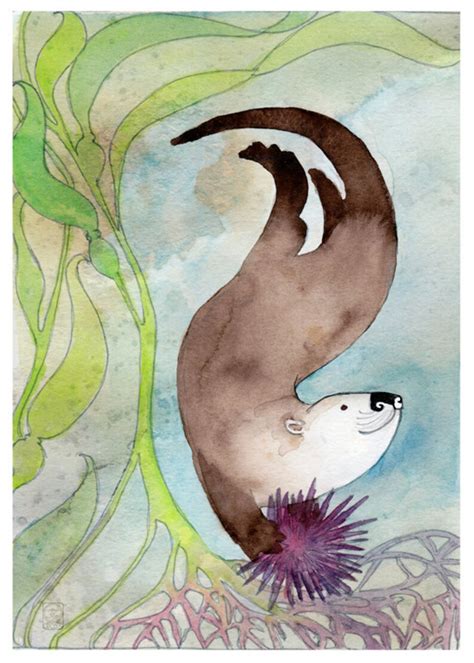 Sea Otter Otter Illustration Etsy