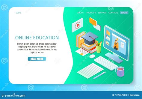 Online Education Landing Page Website Vector Template Stock Vector