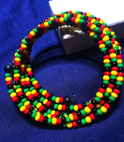 Jamaican Bracelet 5 Loop Ring Memory Wire Xl Rasta Bracelet Etsy Beaded Memory Wire