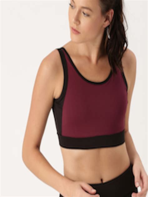 Buy Dressberry Move Burgundy And Black Solid Non Wired Lightly Padded Sports Bra Bra For Women