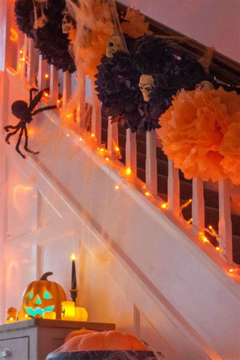 Halloween Decorations On The Banisters And Stairs
