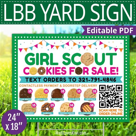 LBB Girl Scout Yard Sign With QR Code X Cookie Lawn Etsy Girl Scout Cookie Sales