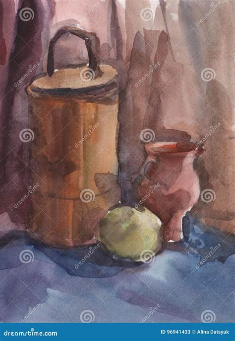Simple Watercolor Still Life Of Manual Work Stock Illustration