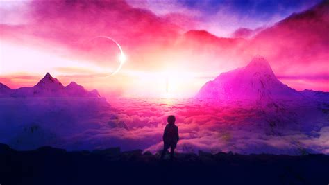 Surreal Space Sunset Eclipse Solar Eclipse Mountains Wallpapers Hd