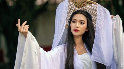 Premium Photo Close Up Portrait Beautiful Chinese Woman White Dress