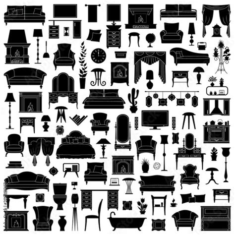 A Set Of Silhouettes Of Furniture Vector Illustration Elements Of