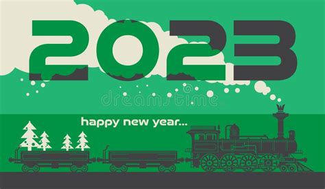 New Year Card With A Vintage Steam Locomotive Train Stock Vector