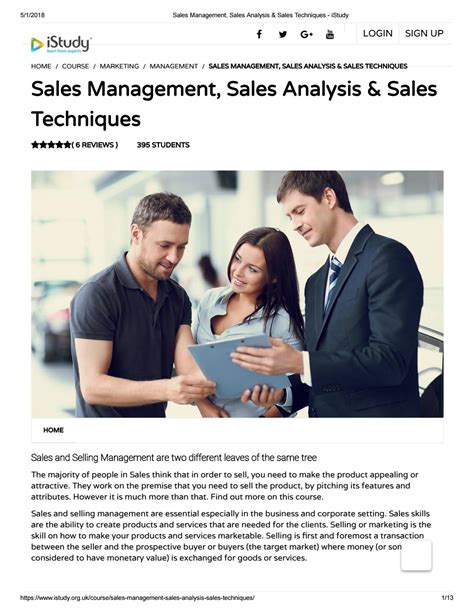 Sales management, sales analysis & sales techniques istudy 
