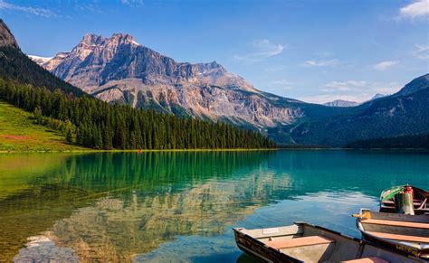 Lake Emerald Summer Mountains Forest Water Boat