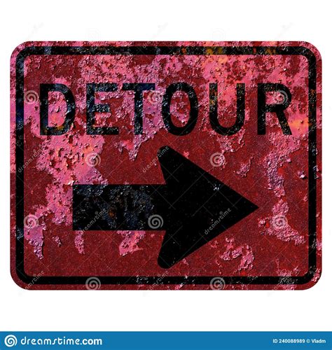 Old Rusty American Road Sign Detour Right Stock Illustration