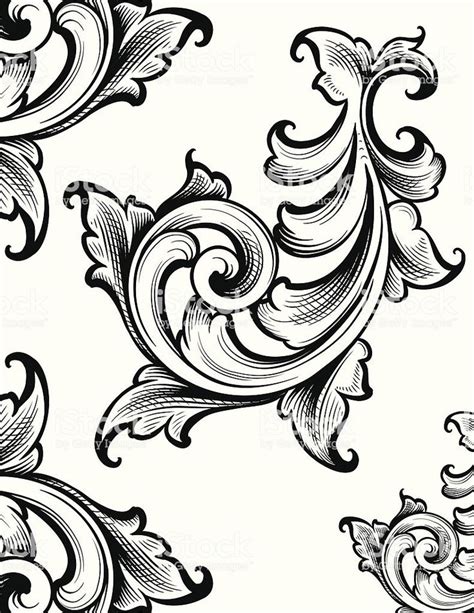 Black And White Floral Designs On A White Background