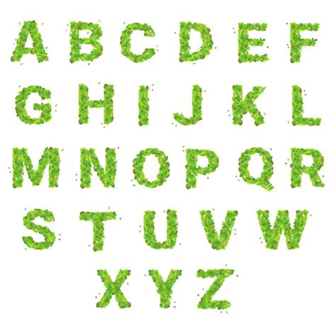 Premium Vector Font Made With Green Fresh Leaves Floral Alphabet